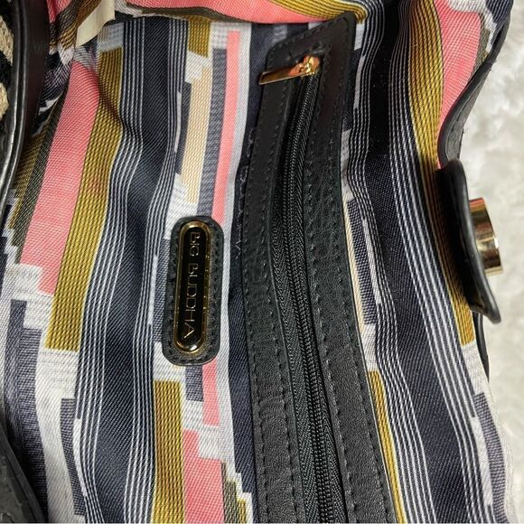 Big Buddha Boho Black &beige zigzag fabric black faux leather trim stitch accent - Picture 9 of 11